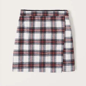 Red Plaid Wool Wrap Mini Skirt